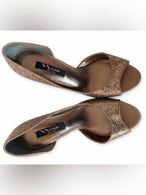 Nina Metallic Rose Gold Glitter Open-Toe Heels